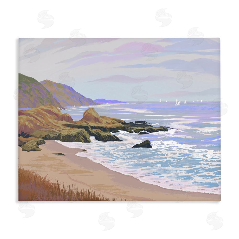 Ziwei Li Tranquil Cliffs & Distant Boats Stretched Canvas Wall Art Print