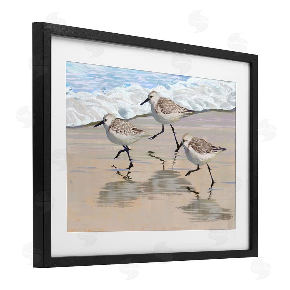 Ziwei Li Scurrying Sandpipers on Wet Sand Black Framed Print Under Glass Wall Art