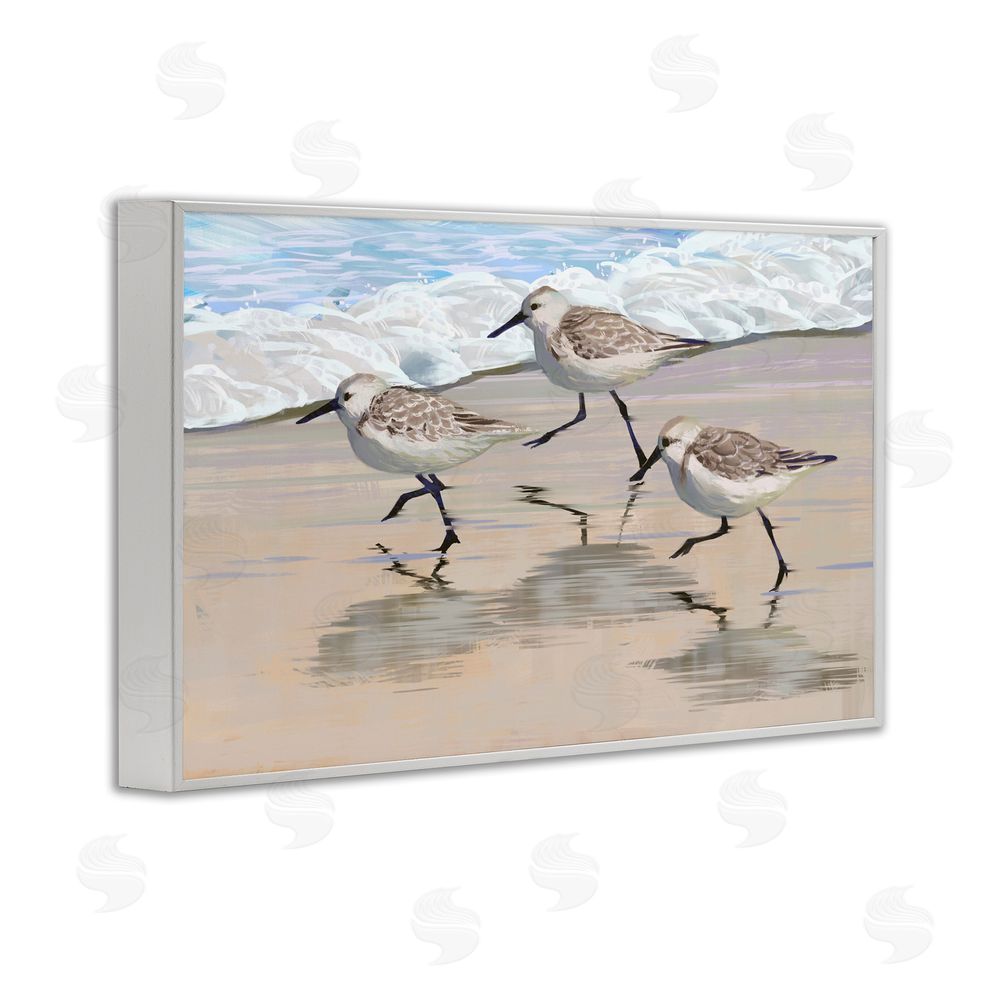 Ziwei Li Scurrying Sandpipers on Wet Sand White Framed Giclee Wall Art Print