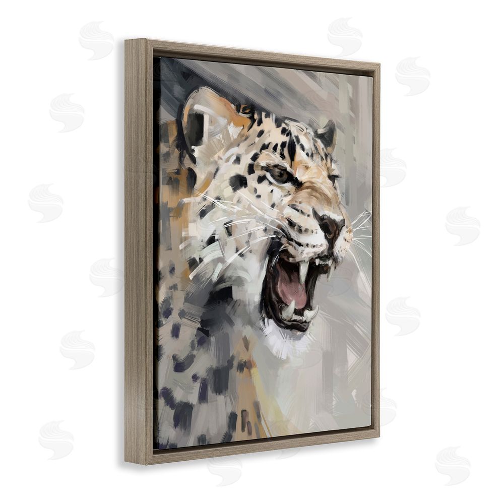 Ziwei Li Intense Roaring Leopard Brown Floating Frame Canvas Wall Art Print