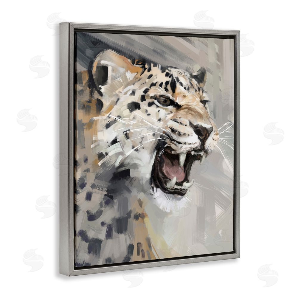 Ziwei Li Intense Roaring Leopard Gray Floating Frame Canvas Wall Art Print