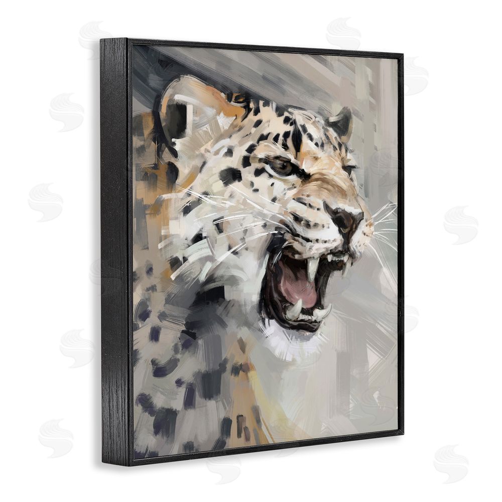Ziwei Li Intense Roaring Leopard Black Framed Giclee Wall Art Print