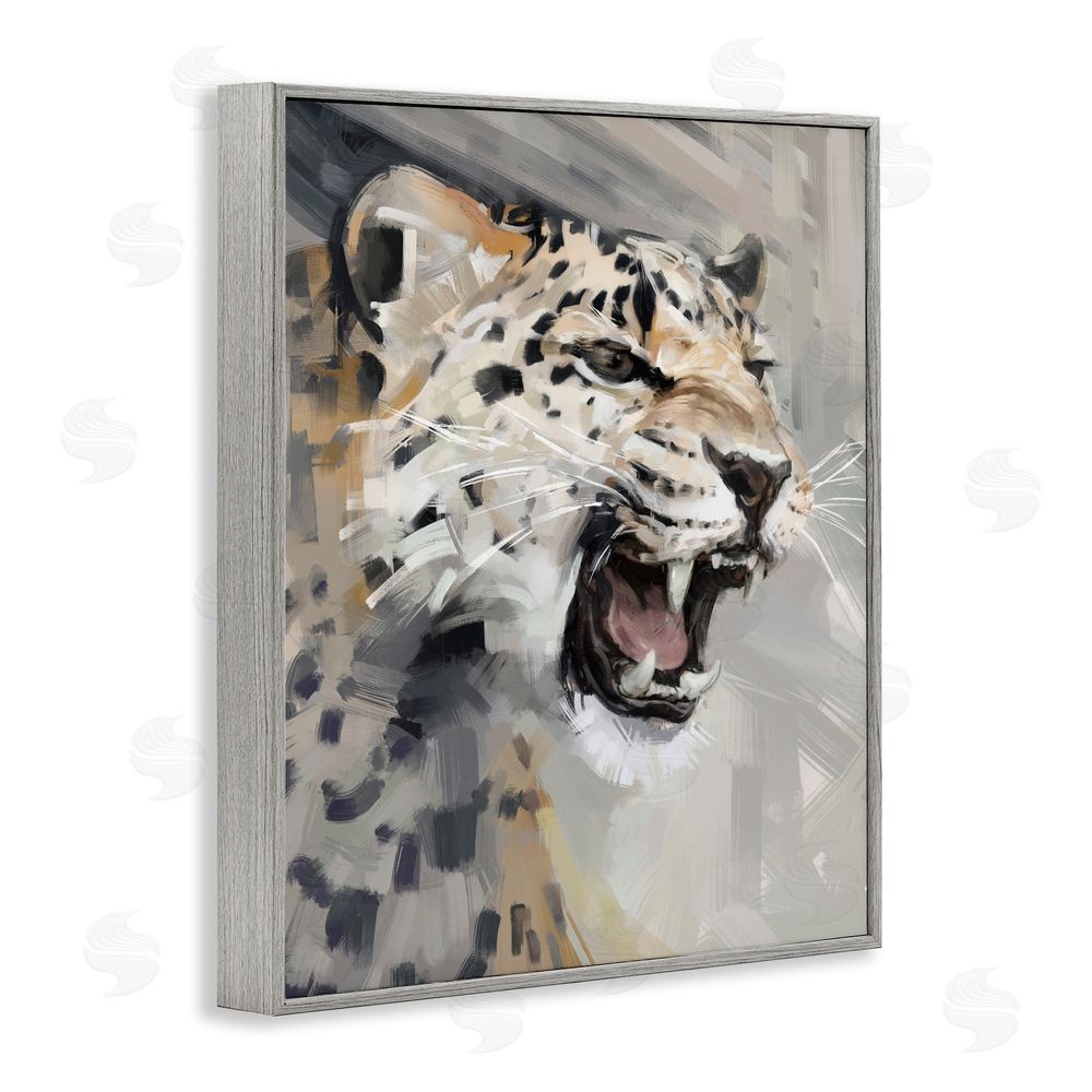 Ziwei Li Intense Roaring Leopard Gray Framed Giclee Wall Art Print