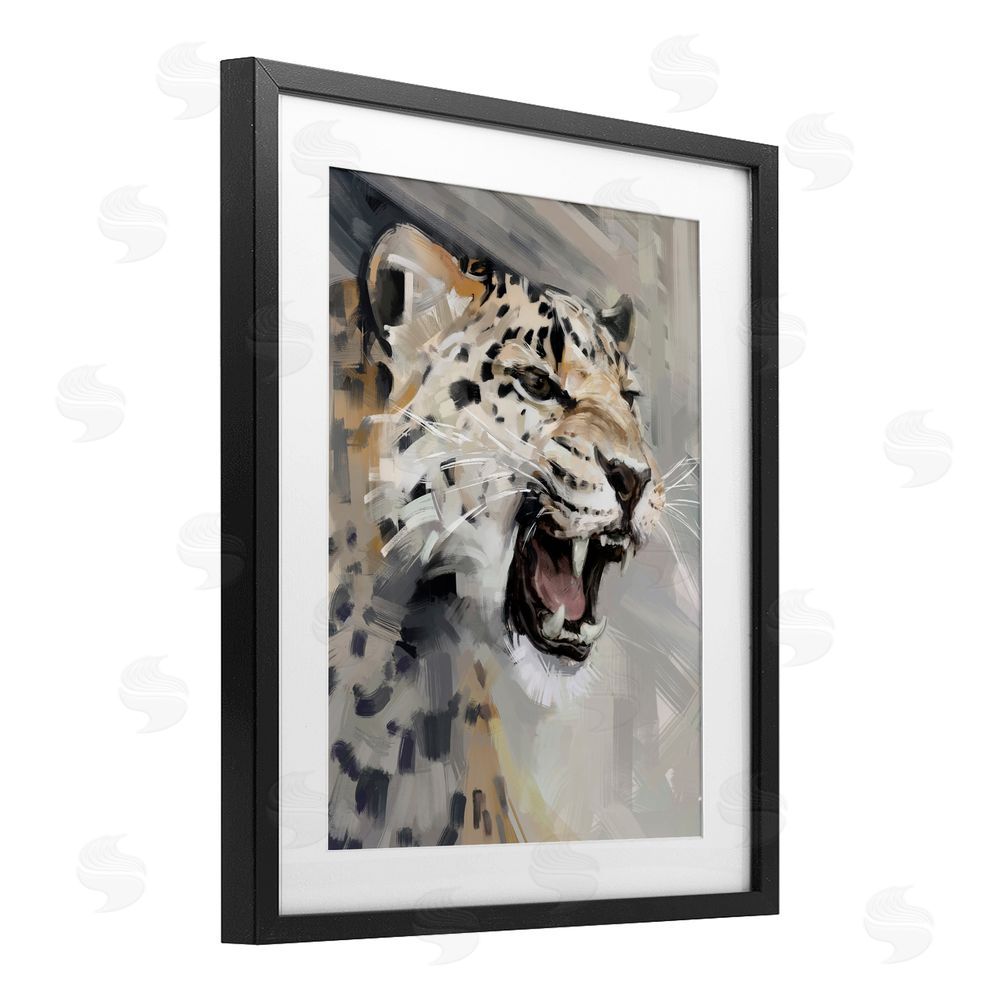 Ziwei Li Intense Roaring Leopard Black Framed Print Under Glass Wall Art