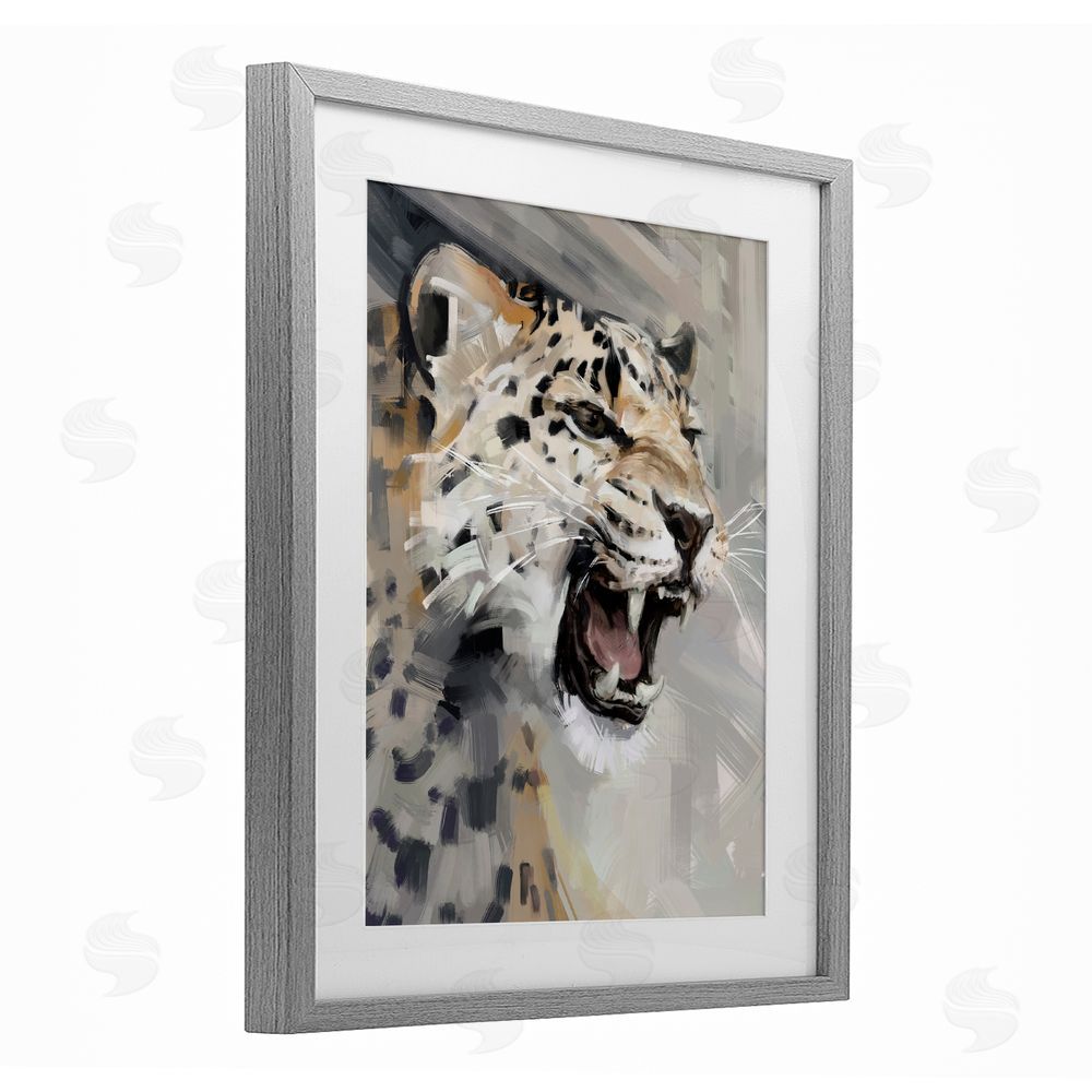 Ziwei Li Intense Roaring Leopard Gray Framed Print Under Glass Wall Art