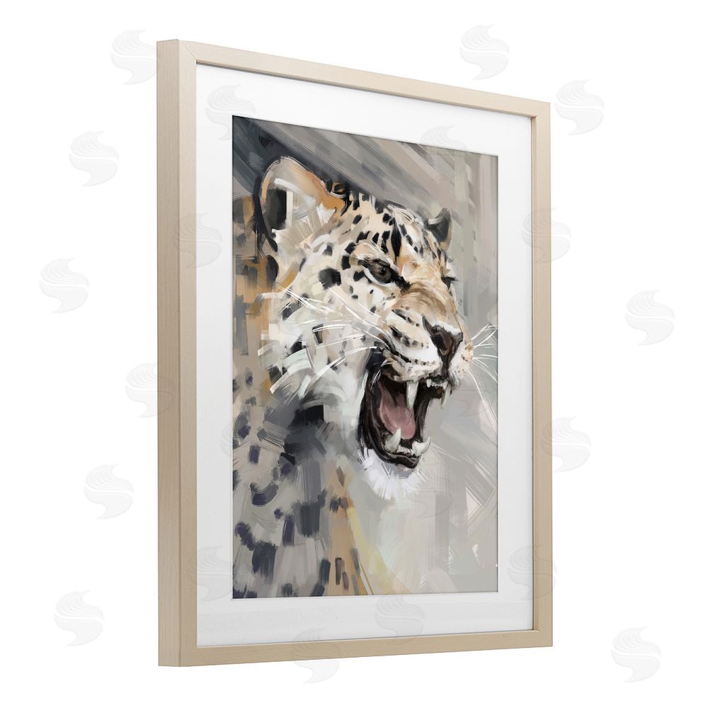 Ziwei Li Intense Roaring Leopard Brown Framed Print Under Glass Wall Art
