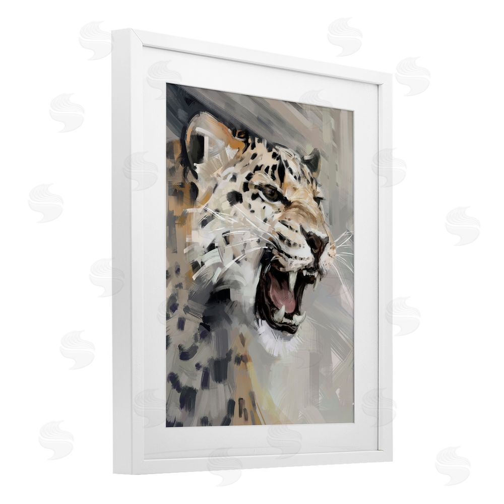 Ziwei Li Intense Roaring Leopard White Framed Print Under Glass Wall Art
