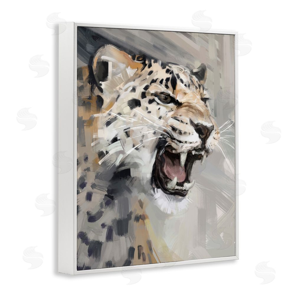 Ziwei Li Intense Roaring Leopard White Framed Giclee Wall Art Print
