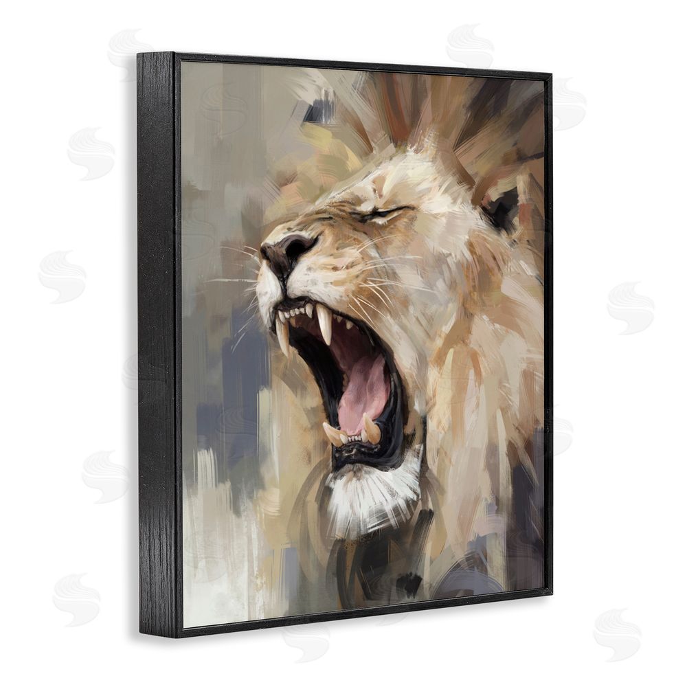 Ziwei Li Intense Roaring Lion Black Framed Giclee Wall Art Print
