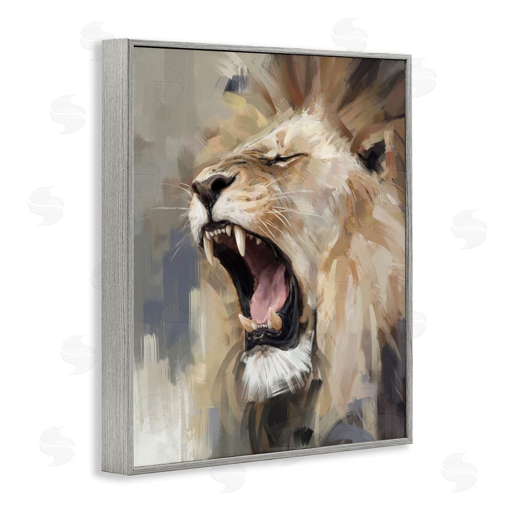 Ziwei Li Intense Roaring Lion Gray Framed Giclee Wall Art Print