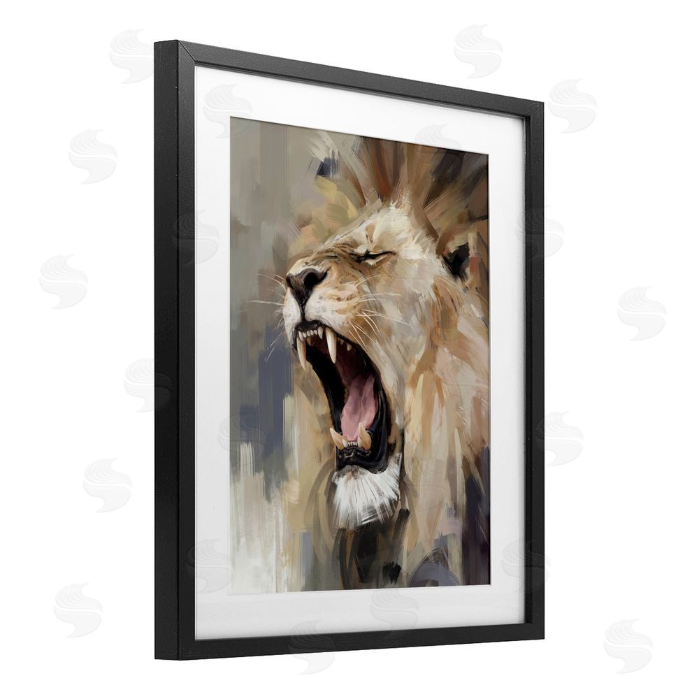 Ziwei Li Intense Roaring Lion Black Framed Print Under Glass Wall Art