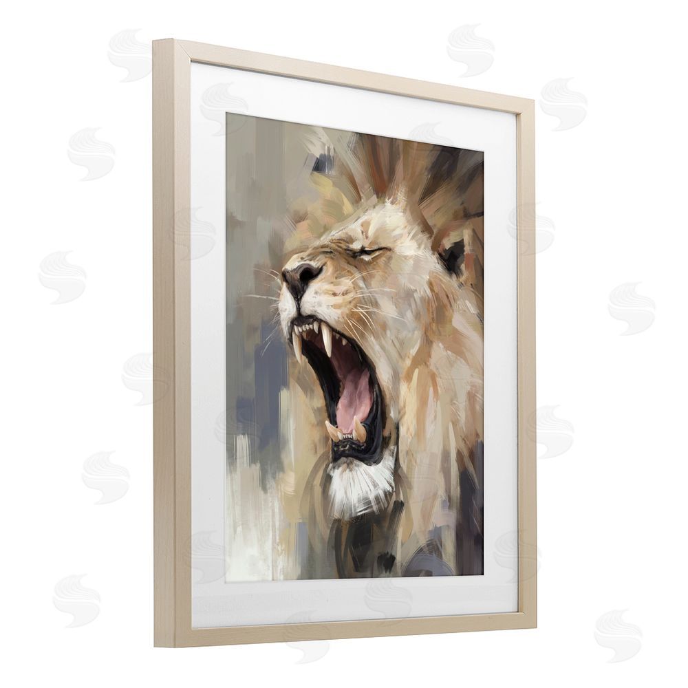 Ziwei Li Intense Roaring Lion Brown Framed Print Under Glass Wall Art