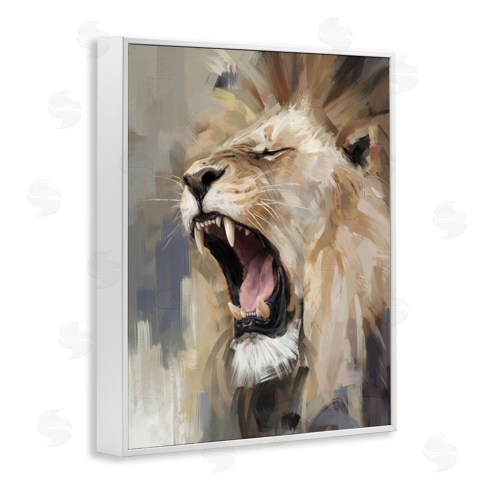 Ziwei Li Intense Roaring Lion White Framed Giclee Wall Art Print