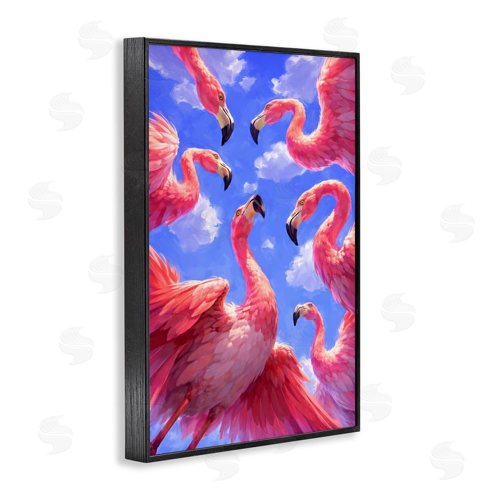 Ziwei Li Tropical Flamingos View From Below Black Framed Giclee Wall Art Print