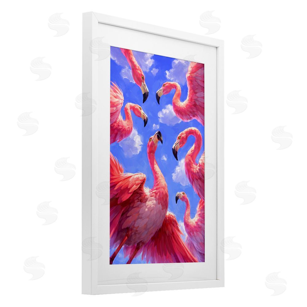 Ziwei Li Tropical Flamingos View From Below White Framed Print Under Glass Wall Art
