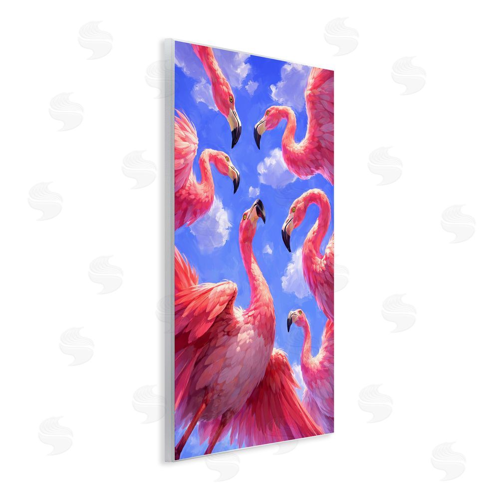 Ziwei Li Tropical Flamingos View From Below Wooden Wall Plaque Art Print