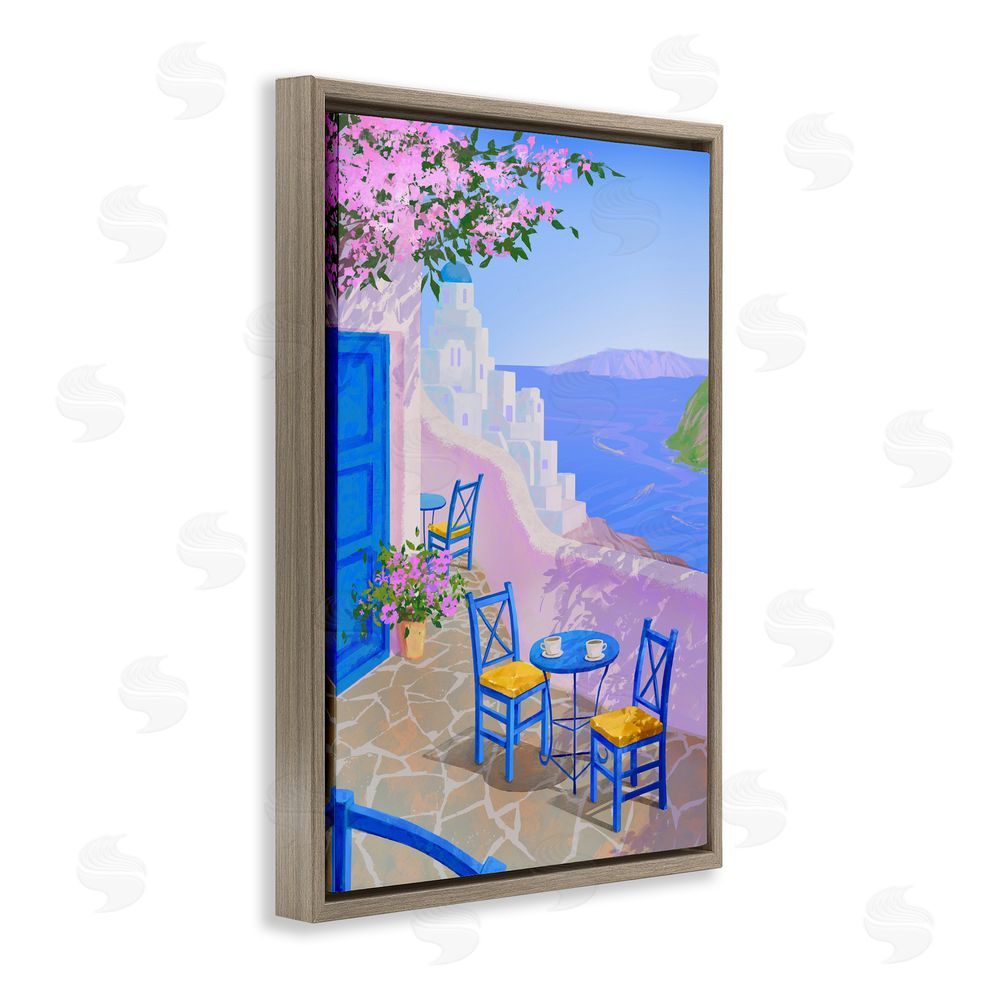 Ziwei Li Sunlit Ocean View Terrace Brown Floating Frame Canvas Wall Art Print