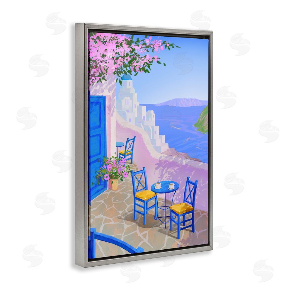 Ziwei Li Sunlit Ocean View Terrace Gray Floating Frame Canvas Wall Art Print