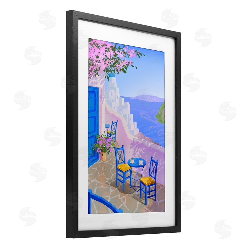 Ziwei Li Sunlit Ocean View Terrace Black Framed Print Under Glass Wall Art