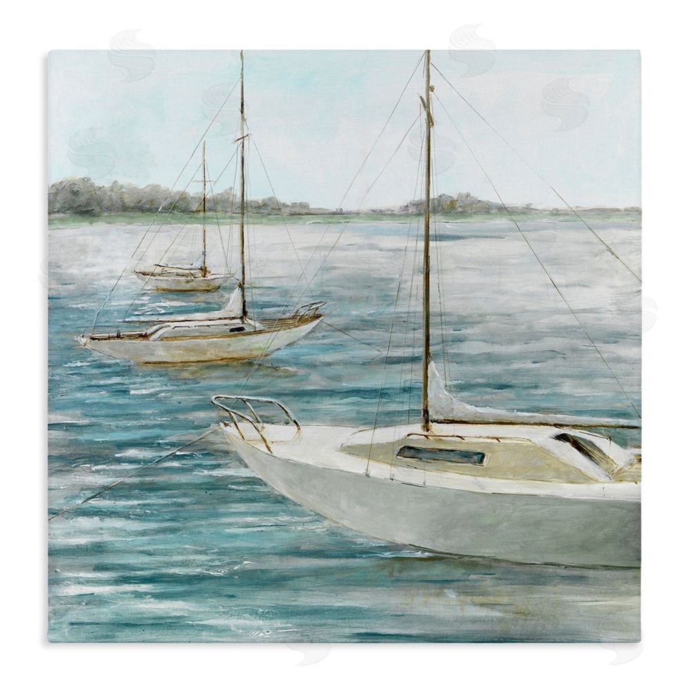 Lorenzo Collective Small Boats Resting in Harbor Stretched Canvas Wall Art Print