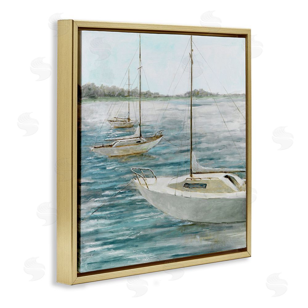 Lorenzo Collective Small Boats Resting in Harbor Gold Floating Frame Canvas Wall Art Print