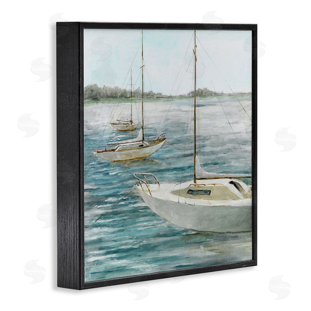 Lorenzo Collective Small Boats Resting in Harbor Black Framed Giclee Wall Art Print