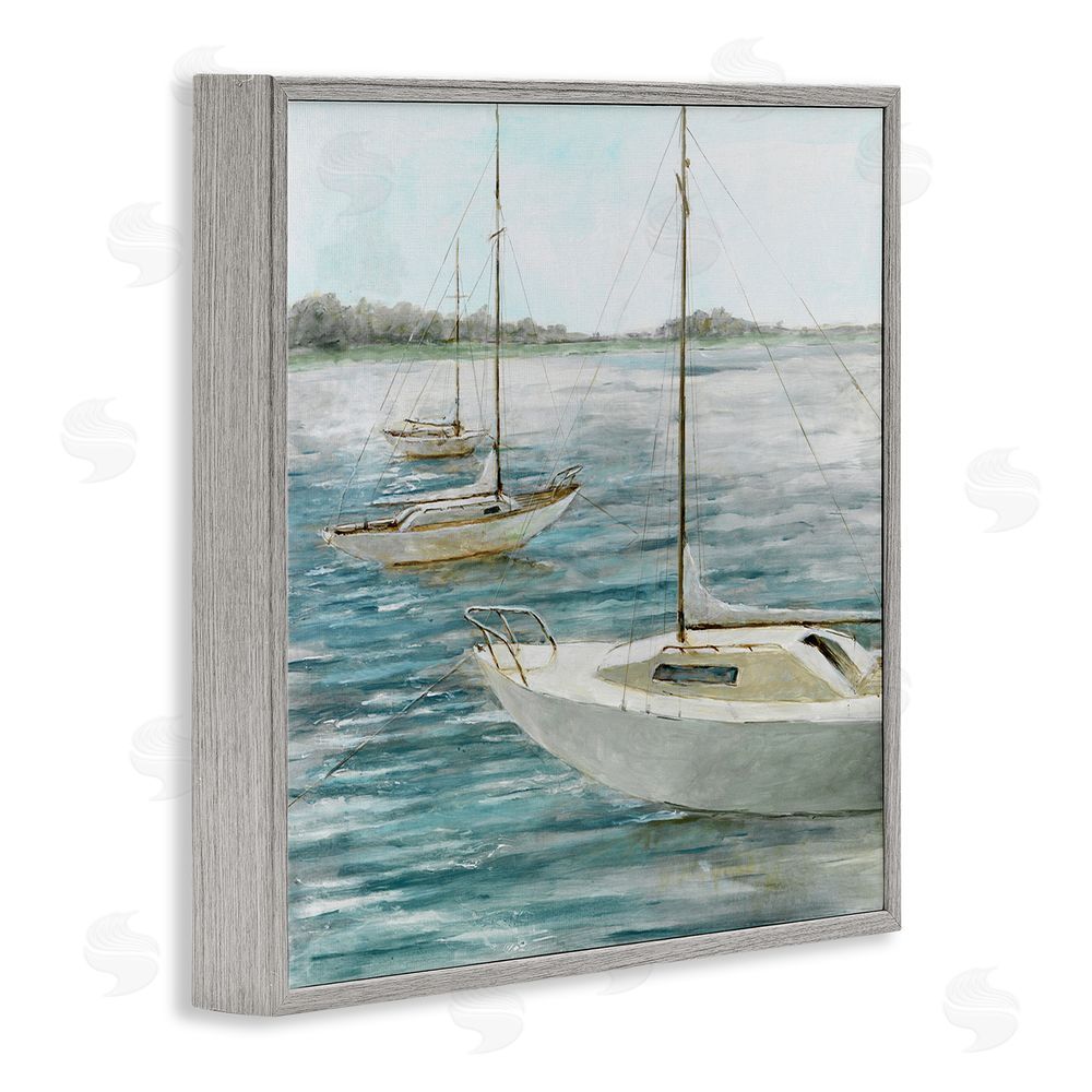 Lorenzo Collective Small Boats Resting in Harbor Gray Framed Giclee Wall Art Print
