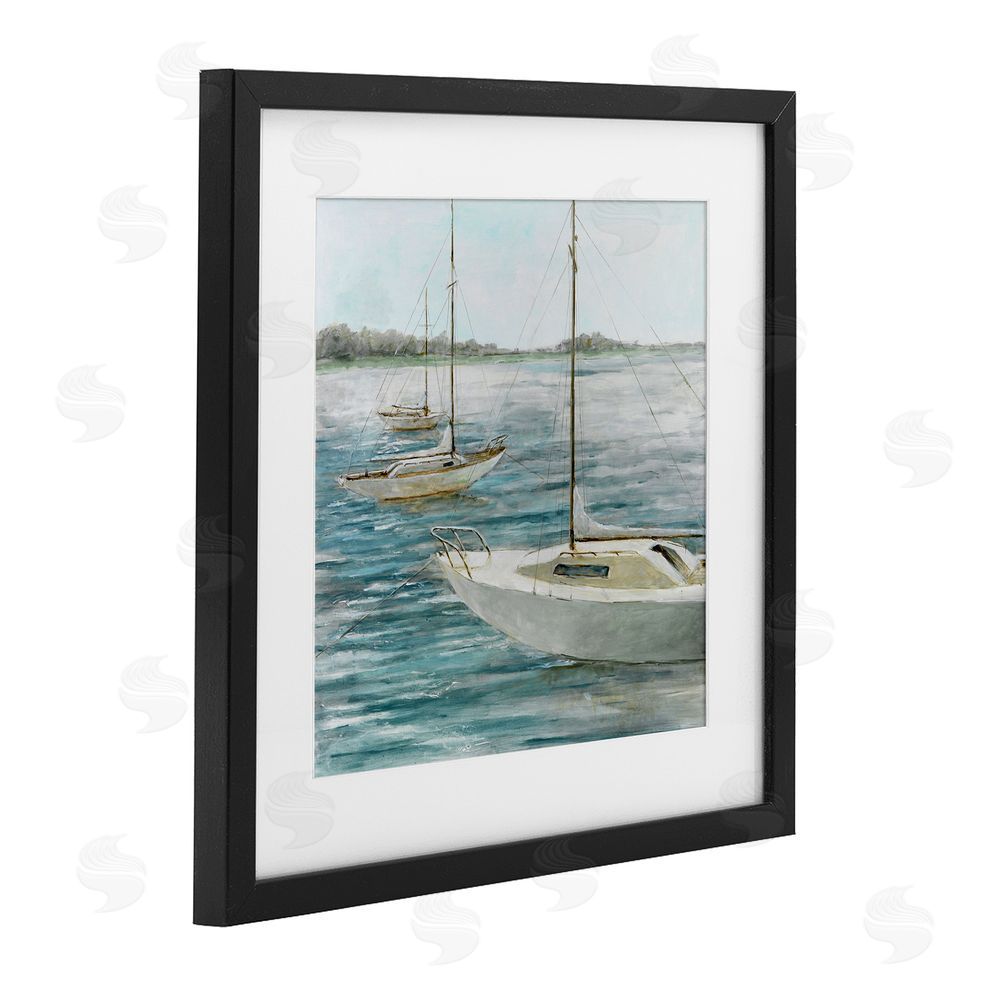 Lorenzo Collective Small Boats Resting in Harbor Black Framed Print Under Glass Wall Art