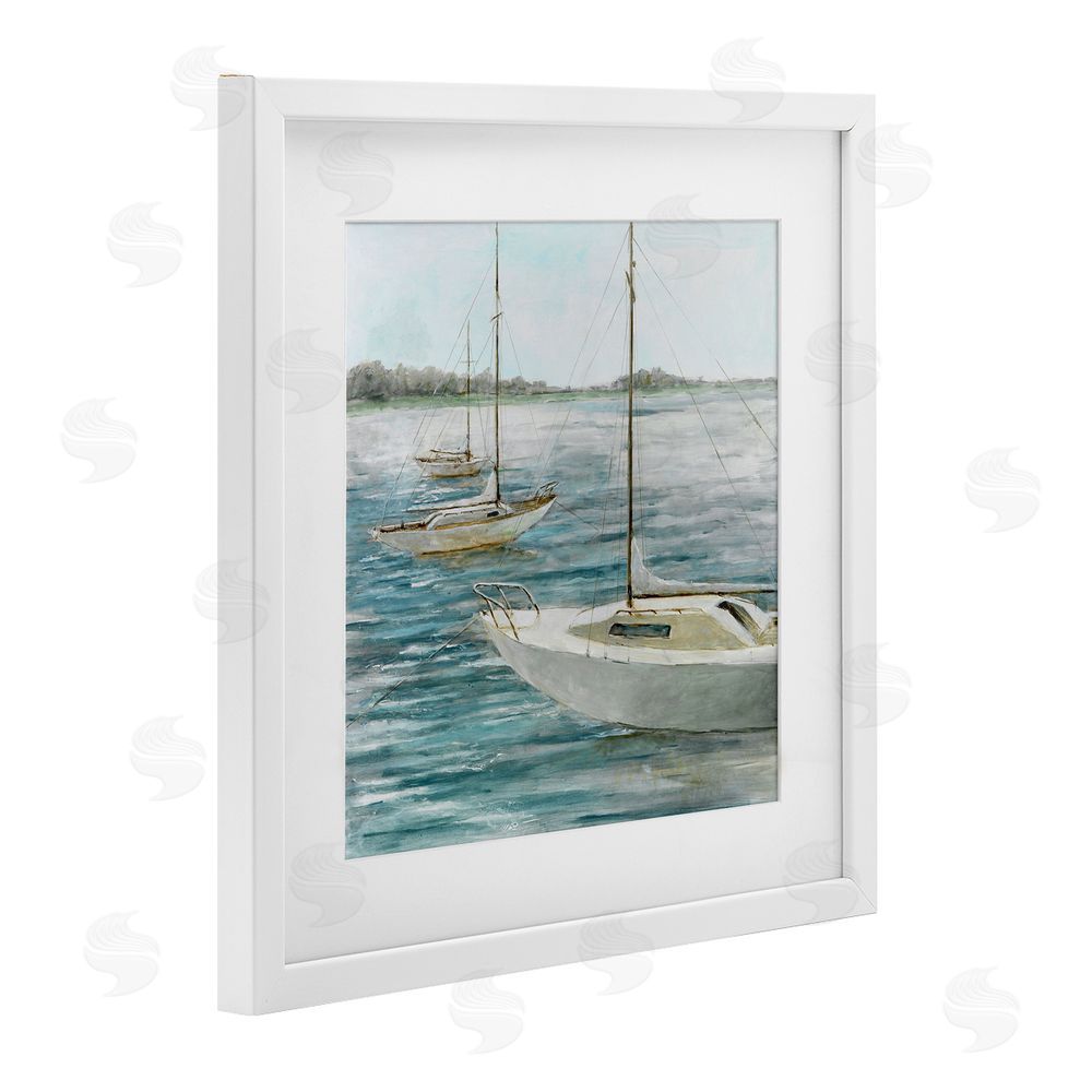 Lorenzo Collective Small Boats Resting in Harbor White Framed Print Under Glass Wall Art