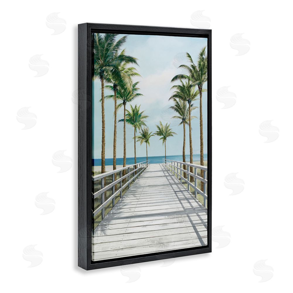 Lorenzo Collective Palm Lined Boardwalk To The Beach Black Floating Frame Canvas Wall Art Print