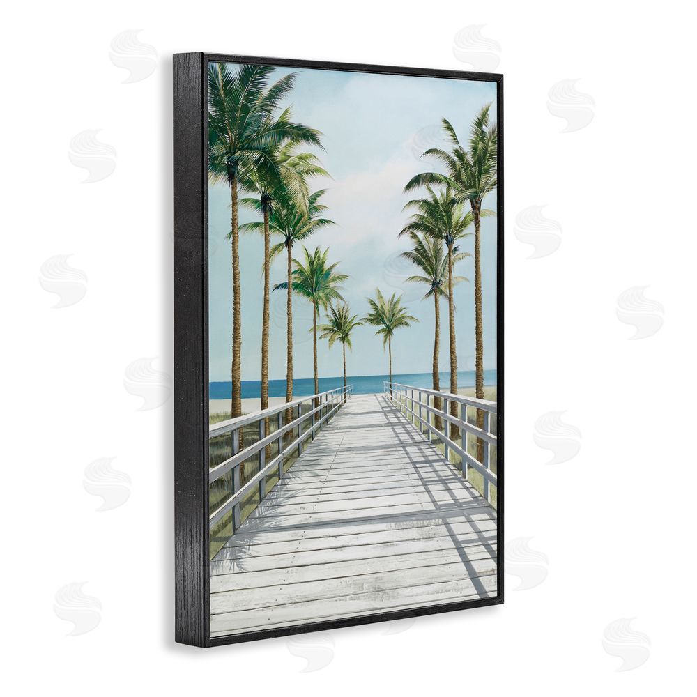 Lorenzo Collective Palm Lined Boardwalk To The Beach Black Framed Giclee Wall Art Print