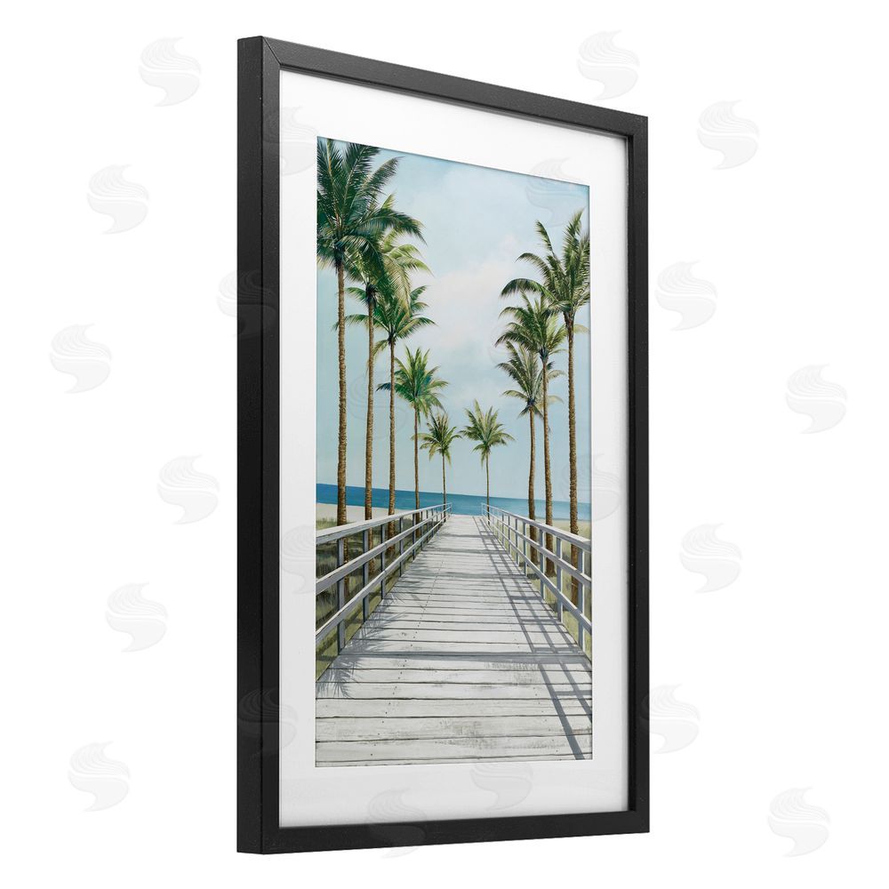 Lorenzo Collective Palm Lined Boardwalk To The Beach Black Framed Print Under Glass Wall Art