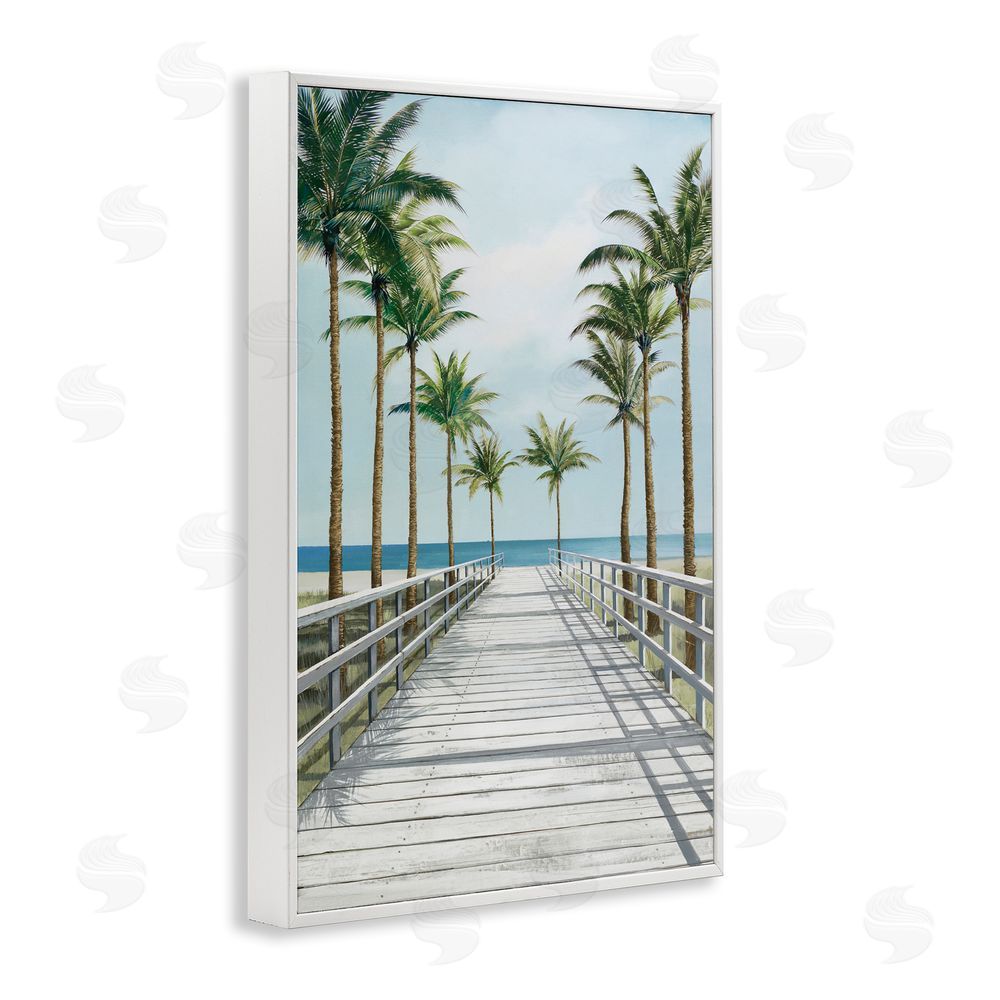 Lorenzo Collective Palm Lined Boardwalk To The Beach White Framed Giclee Wall Art Print