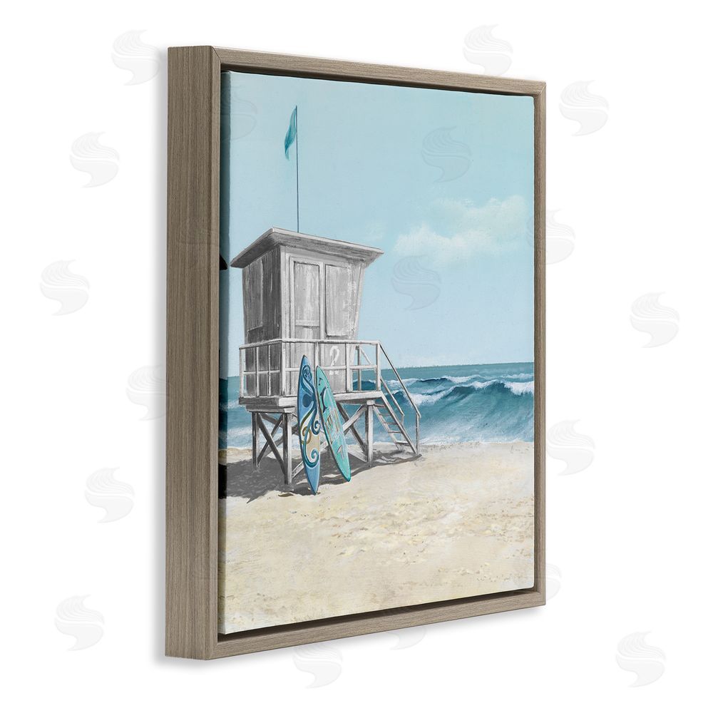 Lorenzo Collective Lifeguard Stand with Blue Boards Brown Floating Frame Canvas Wall Art Print