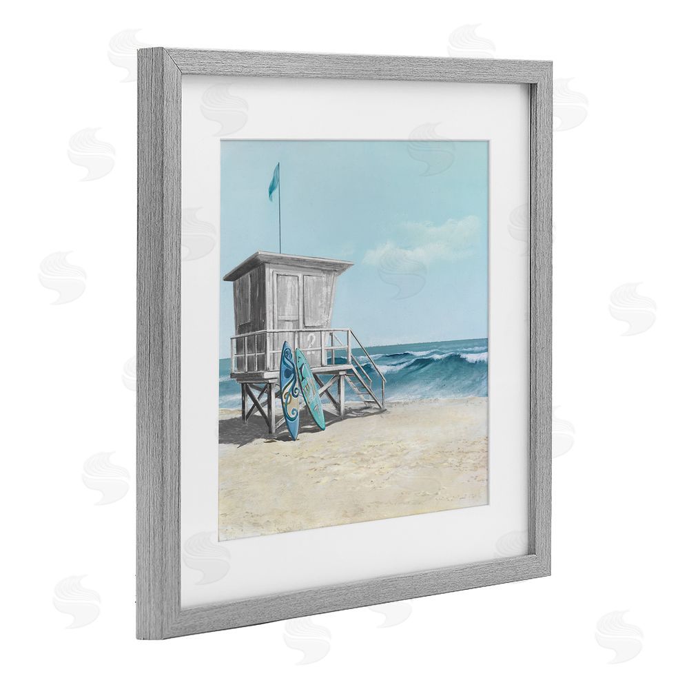 Lorenzo Collective Lifeguard Stand with Blue Boards Gray Framed Print Under Glass Wall Art