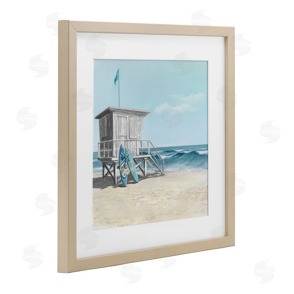 Lorenzo Collective Lifeguard Stand with Blue Boards Brown Framed Print Under Glass Wall Art
