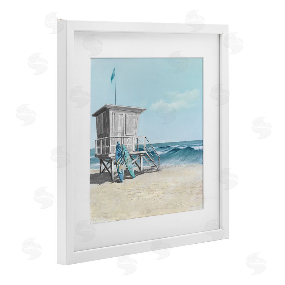 Lorenzo Collective Lifeguard Stand with Blue Boards White Framed Print Under Glass Wall Art