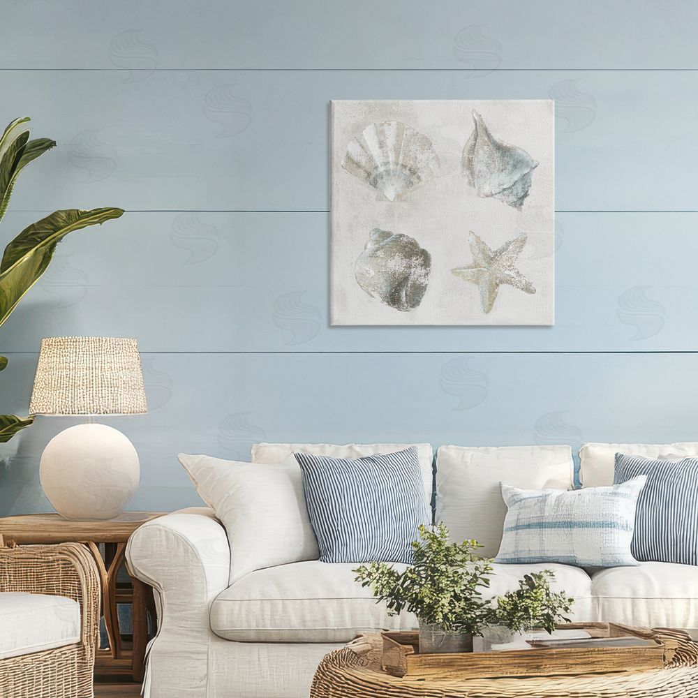 Lorenzo Collective Shoreline Treasures Shell Quartet Stretched Canvas Wall Art in Room