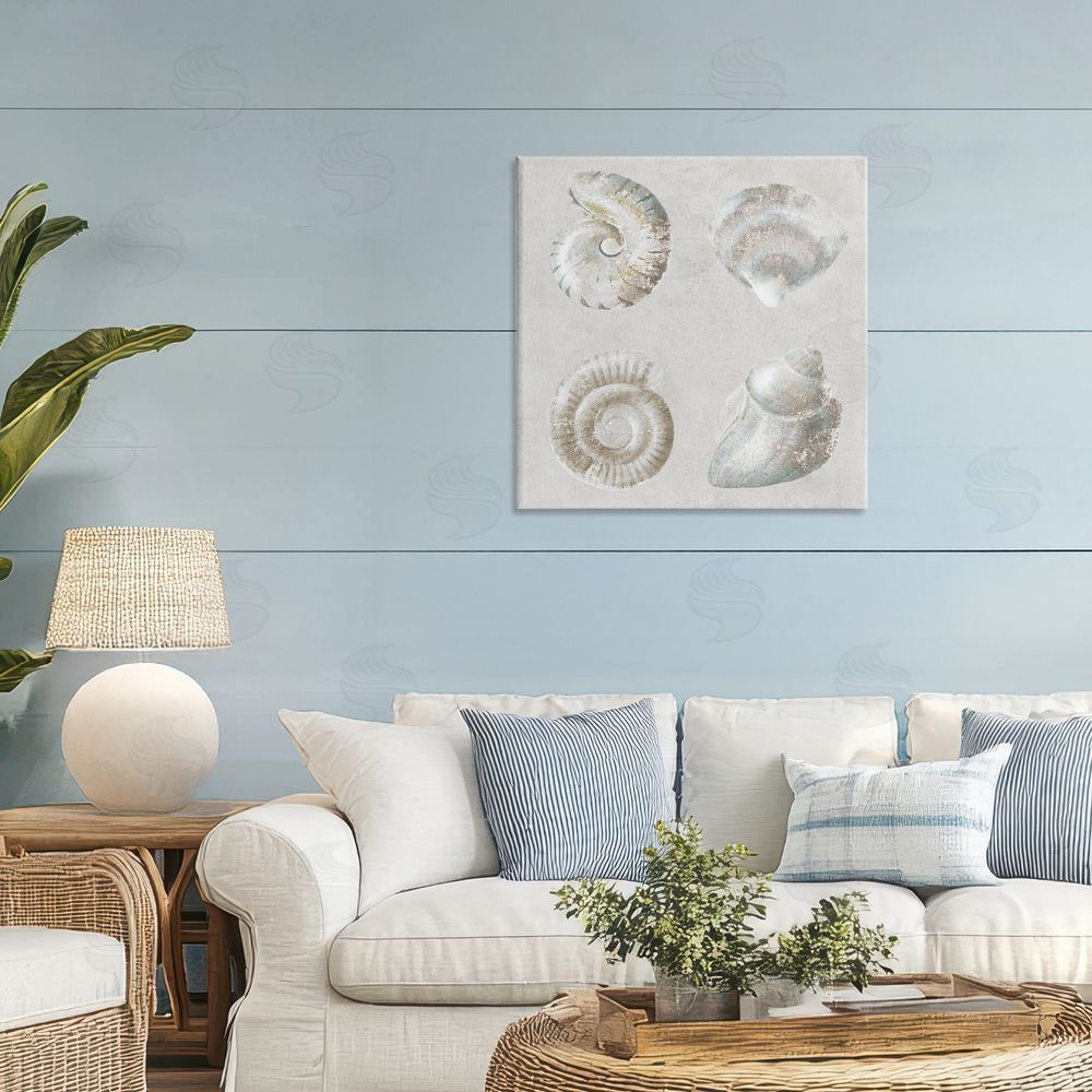 Lorenzo Collective Quartet of Seashells Stretched Canvas Wall Art in Room