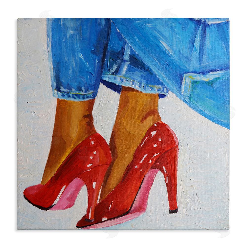 Violeta Vollmer Glossy Red Pumps & Jeans Stretched Canvas Wall Art