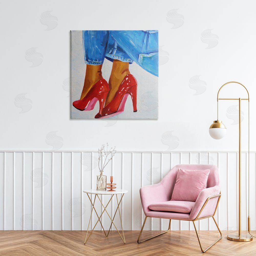 Violeta Vollmer Glossy Red Pumps & Jeans Stretched Canvas Wall Art in Room