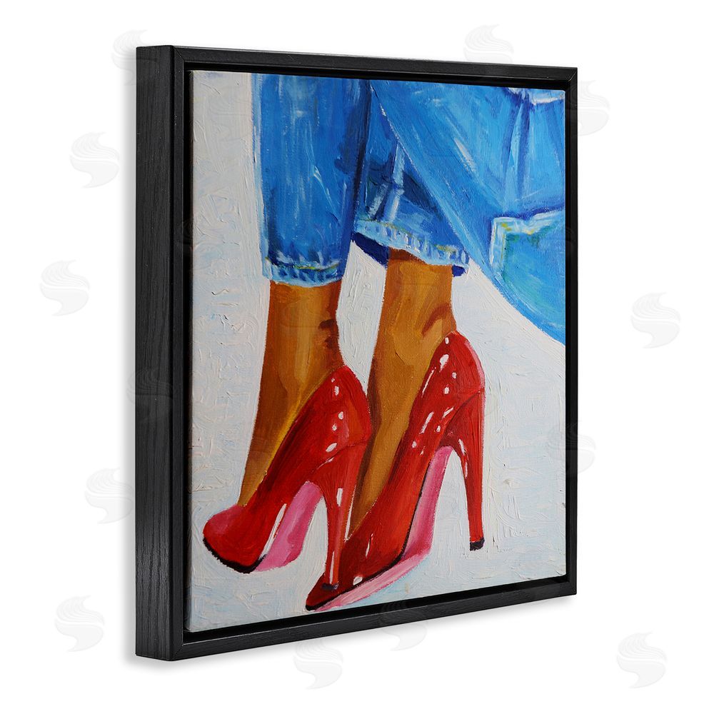 Violeta Vollmer Glossy Red Pumps & Jeans Black Floating Framed Canvas Wall Art