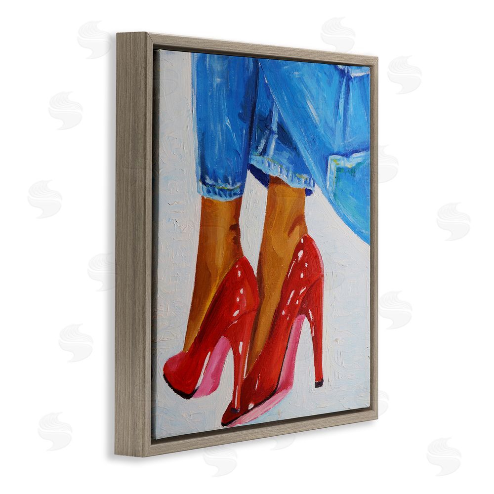 Violeta Vollmer Glossy Red Pumps & Jeans Brown Floating Framed Canvas Wall Art