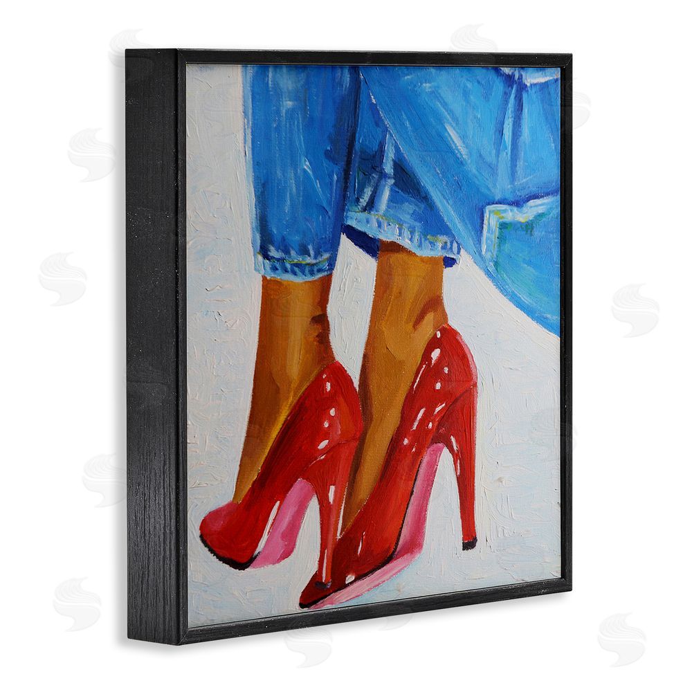 Violeta Vollmer Glossy Red Pumps & Jeans Black Framed Giclee Wall Art