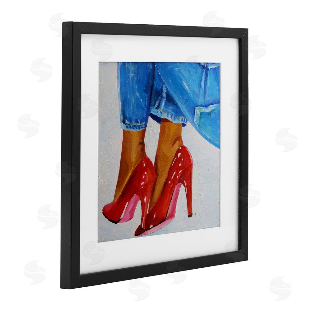 Violeta Vollmer Glossy Red Pumps & Jeans Black Framed Print Under Glass Wall Art