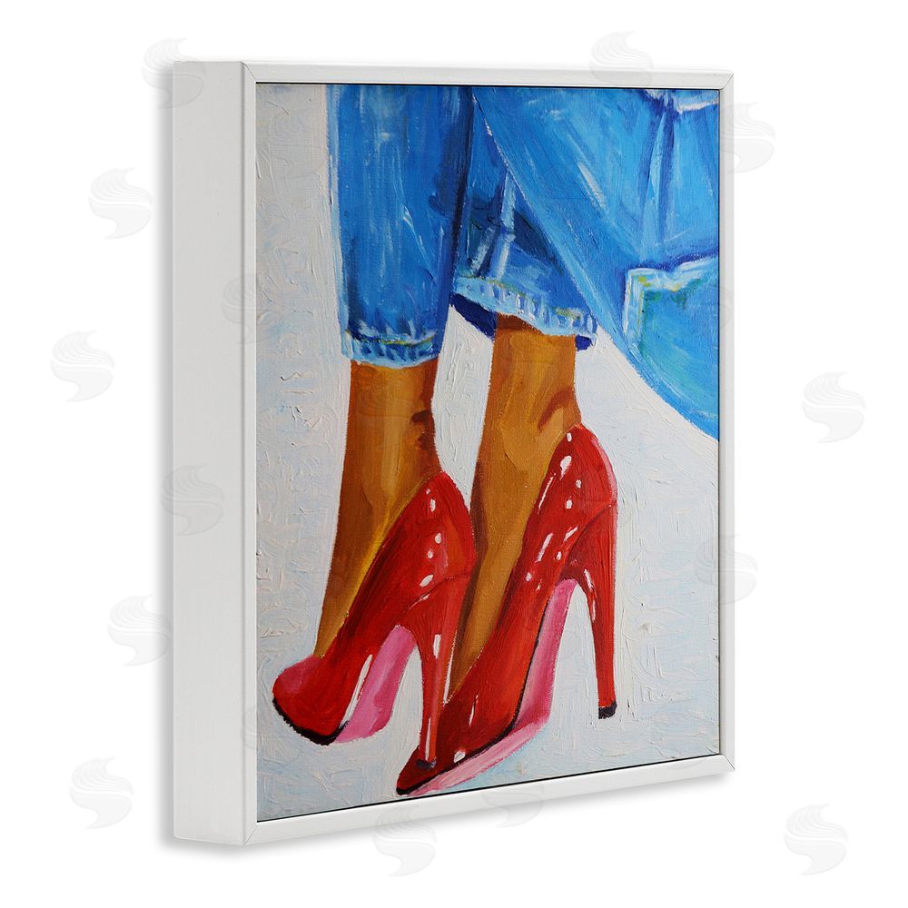 Violeta Vollmer Glossy Red Pumps & Jeans White Framed Giclee Wall Art