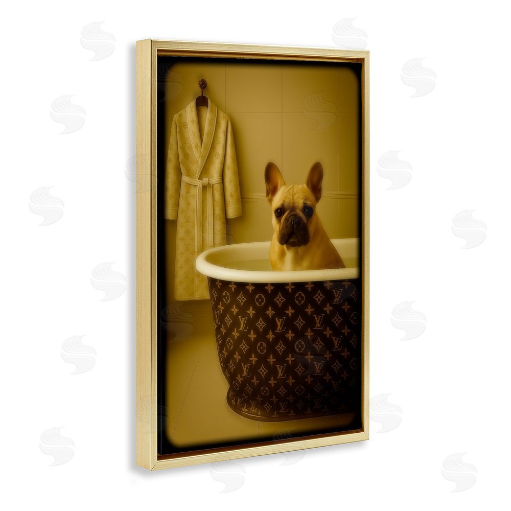 Grotto Studios Couture French Bulldog in Luxury Tub Gold Floating Frame Canvas Wall Art Print