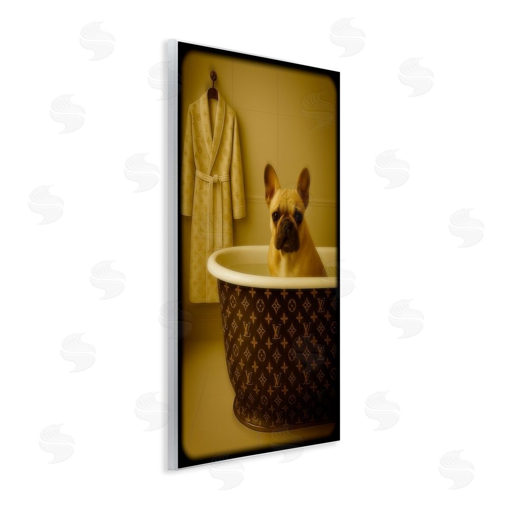 Grotto Studios Couture French Bulldog in Luxury Tub Wall Plaque with Fixed Lithograph Print