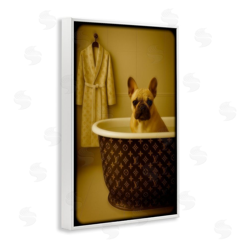 Grotto Studios Couture French Bulldog in Luxury Tub White Framed Giclee Wall Art Print