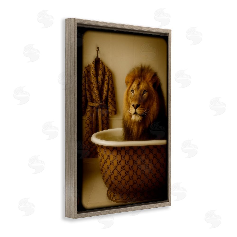 Grotto Studios Couture Lion in Luxury Tub Brown Floating Frame Canvas Wall Art Print
